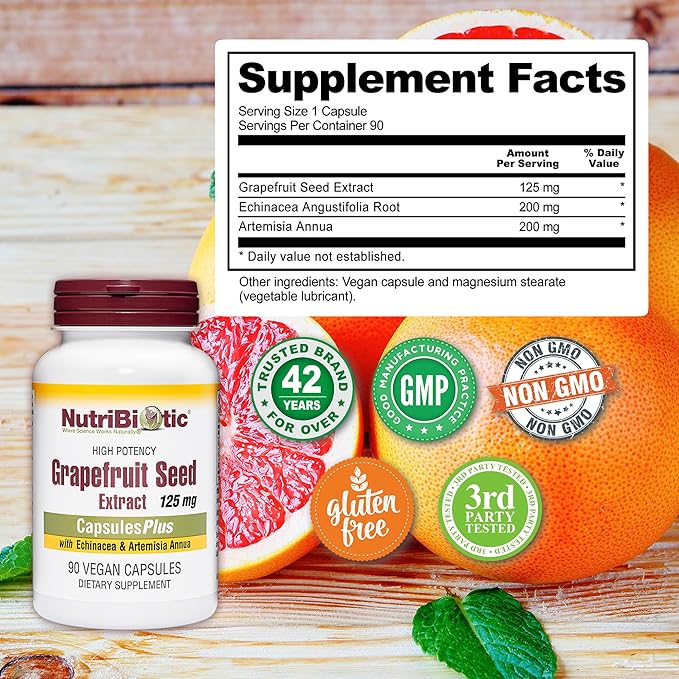 NutriBiotic Grapefruit Seed Extract CapsulesPlus, 125 mg of GSE, 90 Count
