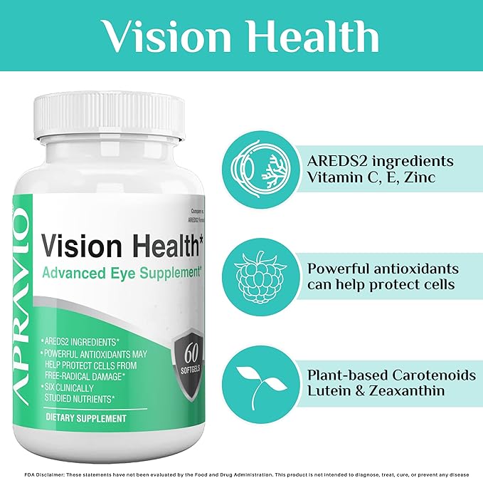 Vision Health Advanced Eye Supplement, AREDS2 Eye Vitamins w/Vitamin C, Vitamin E, Zinc, Copper, Lutein, Zeaxanthin, & Antioxidants for Eye Health & Eye Protection, 60ct