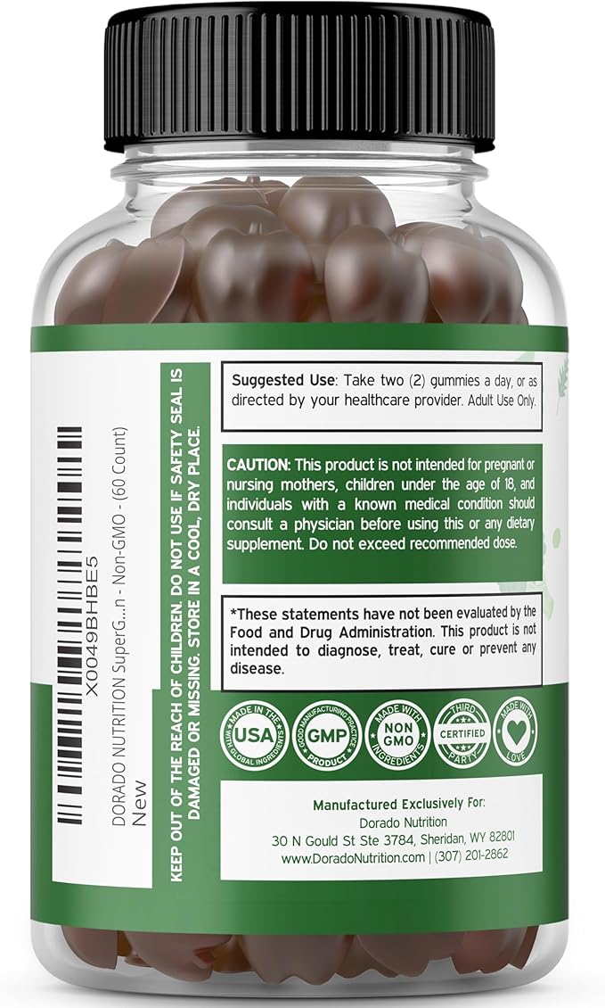 Supergreens Gummies (60 Count) Daily Greens Gummies - Greens Supplements with 8 Ingredient Power Blend - Superfood for Immunity Support for Adults - Third Party Tested, Vegan & USA Made