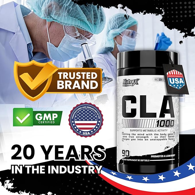 Nutrex CLA 90 Soft Gels - 1000mg Conjugated Linoleic Acid Active Blend from Safflower Oil - Stimulant-Free Metabolism Booster Pills for Weight Loss