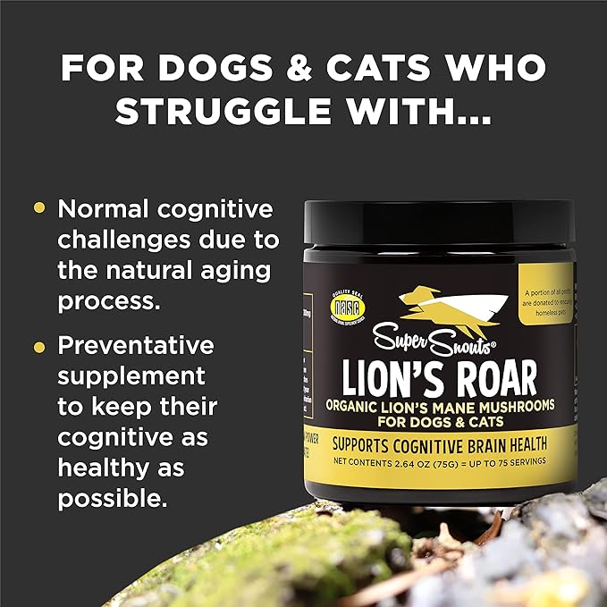 Super Snouts Lion's Roar Lion's Mane Mushroom Supplement for Dogs and Cats, 2.64oz - Made in USA Organic Lions Mane for Cognitive Function and Brain Health