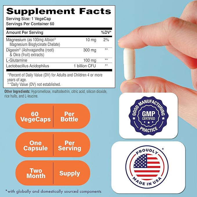 Health Thru Nutrition Mindful GI - Healthy Mind & Gut Complex | with Digexin, Magnesium, L-Glutamine, and Probiotic for Gut-Brain Axis Support | Regularity, Bloating, Calmness Supplement