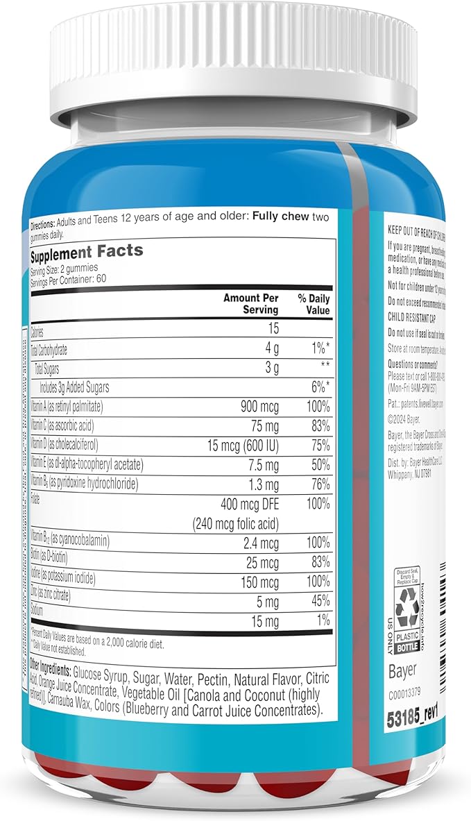 One A Day Teen Boy’s Daily Essentials Multivitamin Gummies, Teen Boy Vitamins with Vitamin C, Vitamin D, Bone Health, Immune Health, Raspberry Natural Flavor, 120 Gummies