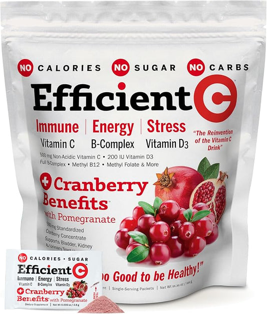 ANDREW LESSMAN Efficient C + Cranberry Benefits 180 Packets - Immune, Energy, Stress and Urinary Tract Support. Reinvention of The Vitamin C Drink. No Calories. No Sugar. No Carbs. Easy to Mix.