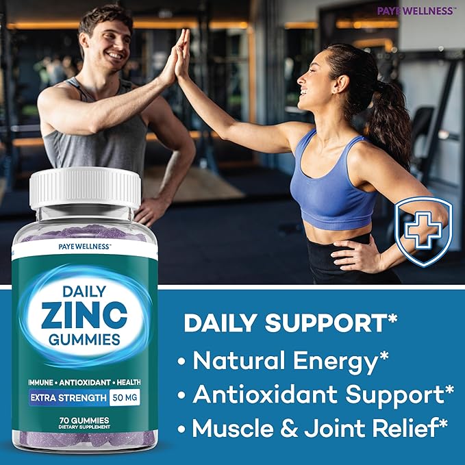 Zinc Gummies 50 mg, Daily Support, Immune System*, Enzyme Functions*, Natural Energy* - 70 Gummies, 35 Day Supply (1-Pack)
