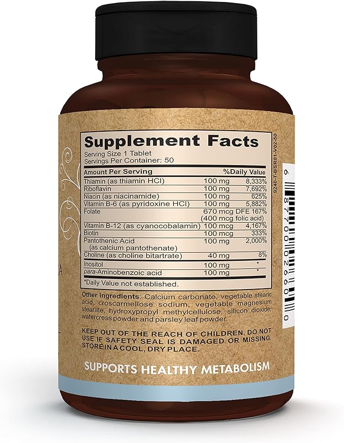 Pomona Wellness Vitamin B Complex Supplement with Folic Acid, High Potency Multivitamin, All 10 B Vitamins Including B12, Supports Energy Levels, Heart Health, Non-GMO, 50 Tablets