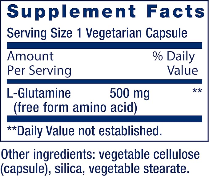 Life Extension L-Glutamine, 500 mg L-glutamine, Amino Acid, Supports Muscle Health and Immune Health, Gluten-Free, Non-GMO, 100 Vegetarian Capsules
