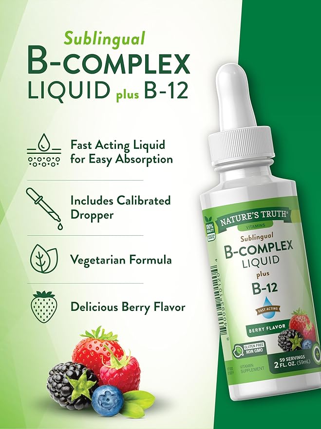Nature's Truth Sublingual B Complex | with B12 | 2 Fluid Ounces | Berry Flavor | Vegetarian, Non-GMO & Gluten Free Supplement
