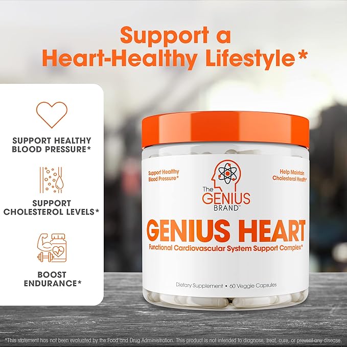 The Genius Brand - Genius Heart, 60 Veggie Pills - Natural Support Supplement May Help Cholesterol Levels and May Help Improve Healthy Blood Pressure - Grape Seed Extract, Vitamin K2 & CoQ10