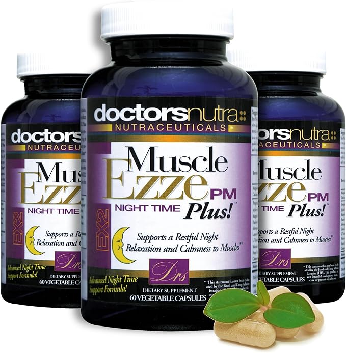 Muscle Ezze PM Plus Night Time Capsules by Doctors Nutra - Nighttime Use - Gluten-Free - 60 Capsules