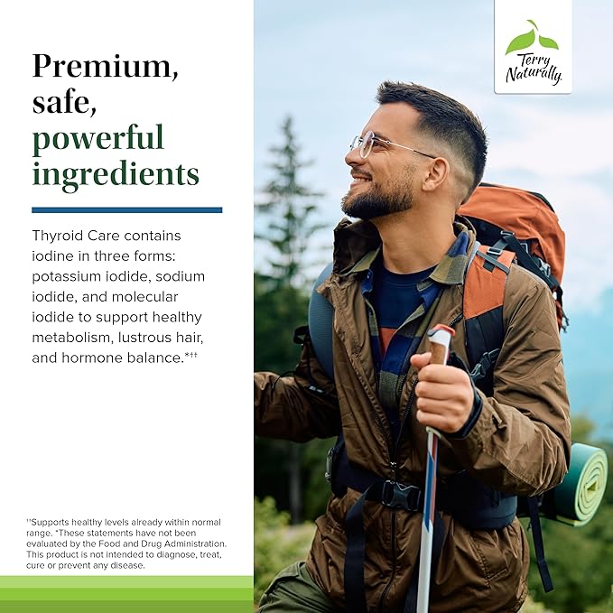 Terry Naturally Thyroid Care - Immune Health & Energy Support Formula - Nutritional Supplement with Iodine for Thyroid Health Support - Wellness Supplement with L-Tyrosine - 60 Capsules