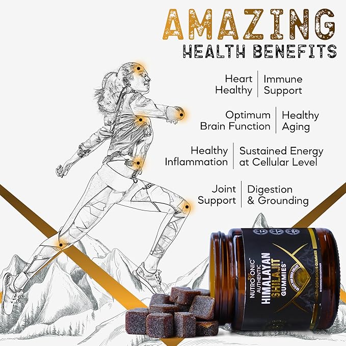 NutroTonic® Organic SHILAJIT Gummies | Apple Cinnamon Flavor | No Added Sugar, Sweetened by Manuka Honey | Clean Formula | Natual Source of Urolithin | Heart, Brain, Cellular Health | 30 Gummies
