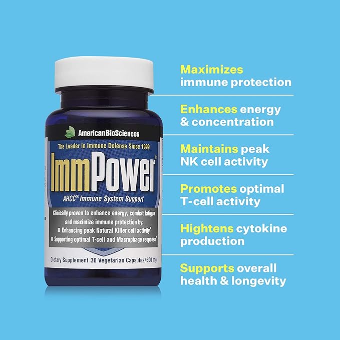 ImmPower, AHCC Mushroom Extract Immune System Support - Immune Support Supplement for Adults - Supports Cytokine Function - 30 Vegetarian Capsules, 500mg/capsule