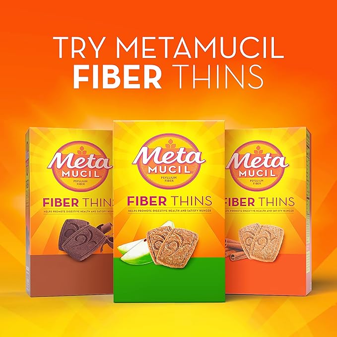 Metamucil Fiber Thins, Psyllium Husk Fiber Supplement, Digestive Health Support and Satisfy Hunger, Chocolate Flavored, 12 Servings (Pack of 2)