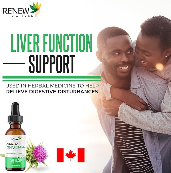 Renew Actives Milk Thistle Liquid Extract 110MG per 2ML – Liver Support Drops for Optimal Health – No Alcohol, Non-GMO, Vegan – Supports Liver Function & Digestive Health – Made in Canada – 4 fl oz