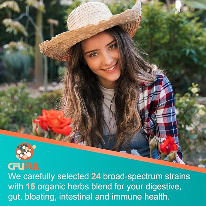 300 Billion CFU & 24 Strains Probiotic with 15 Organic Herbs Prebiotics, for Overall Digestive Health, Immune, Constipation, Gut & Bloating Health - 1 Pack -145