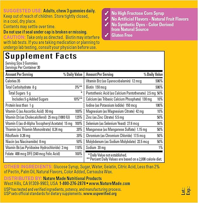 Nature Made Advanced Multivitamin Gummies for Her with Magnesium Citrate, Calcium & All 8 B Vitamins, Multivitamin for Women, 90 Gummies, 30 Day Supply