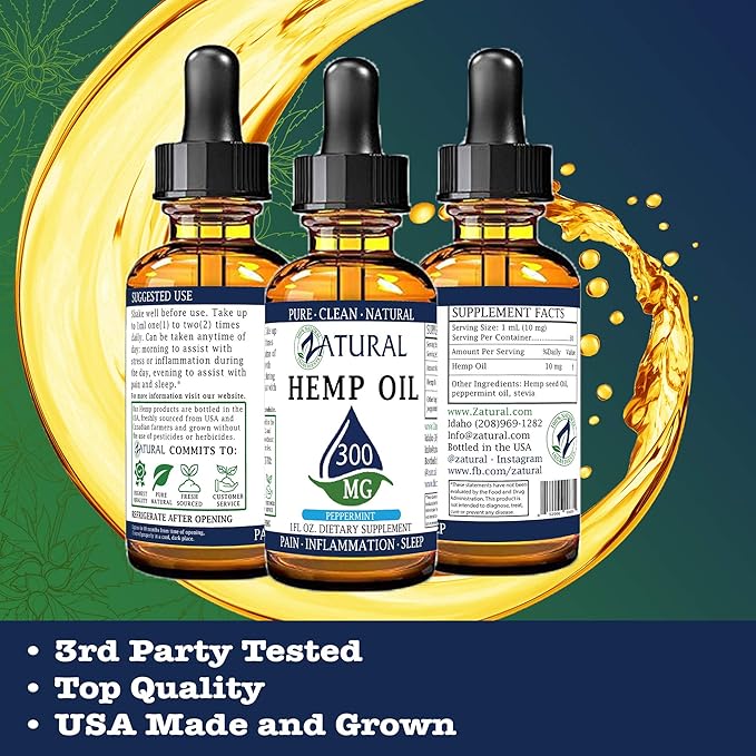 2,000mg Zatural Hemp Oil Drops: Hemp Seed Oil | High Vegan Omegas (2,000mg Peppermint)