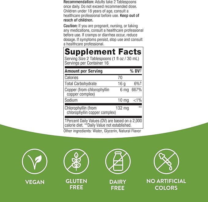 Nature's Way Chlorofresh, Liquid Chlorophyll, Supports Healthy Skin & Body Detox*, Internal Deodorant*, Supports Liver Detoxification Pathways*, Mint Flavored, 16 Fl. Oz