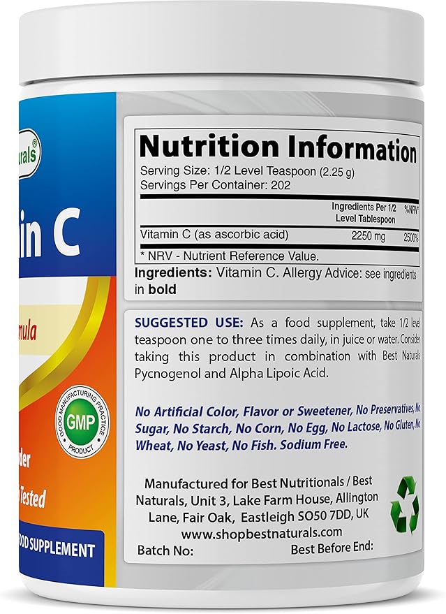 Best Naturals 100% Pure Vitamin C Powder 1 lb (454 Grams) Powder (Also Called Ascorbic Acid)