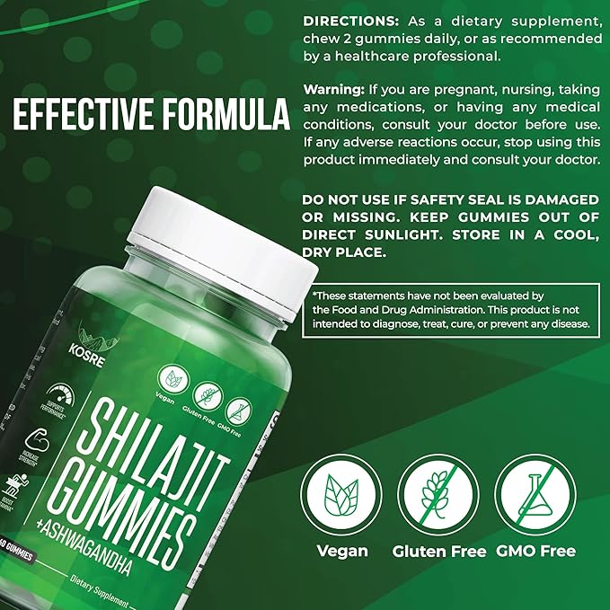Premium Shilajit Gummies 2000MG – Pure Himalayan Shilajit with Ashwagandha, Chaga Mushroom, Vitamin D & B12 Natural Energy, Immune Support, 85+ Trace Minerals – Vegan, Non-GMO, 60 Gummies