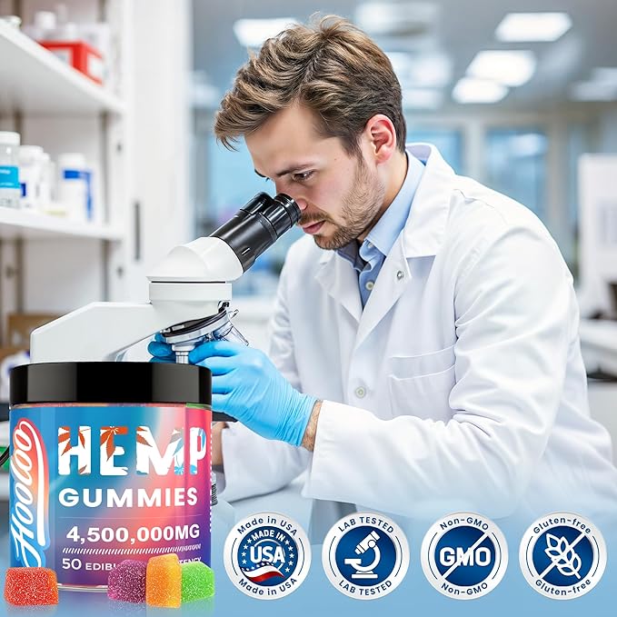 Hemp Gummies Extra Strength for Adults - 6 Fruity Flavors Infused Vitamins, Omega 3 - Chewable Gummy for Deep Bedtimes, Focus, Unwind - Pack of 4 - Made in USA