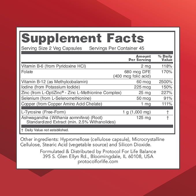 Protocol Ortho Thyroid - Supports Healthy Thyroid Function* - with Ashwagandha, Zinc & Selenium - Non-GMO & Kosher - 90 Veg Capsules