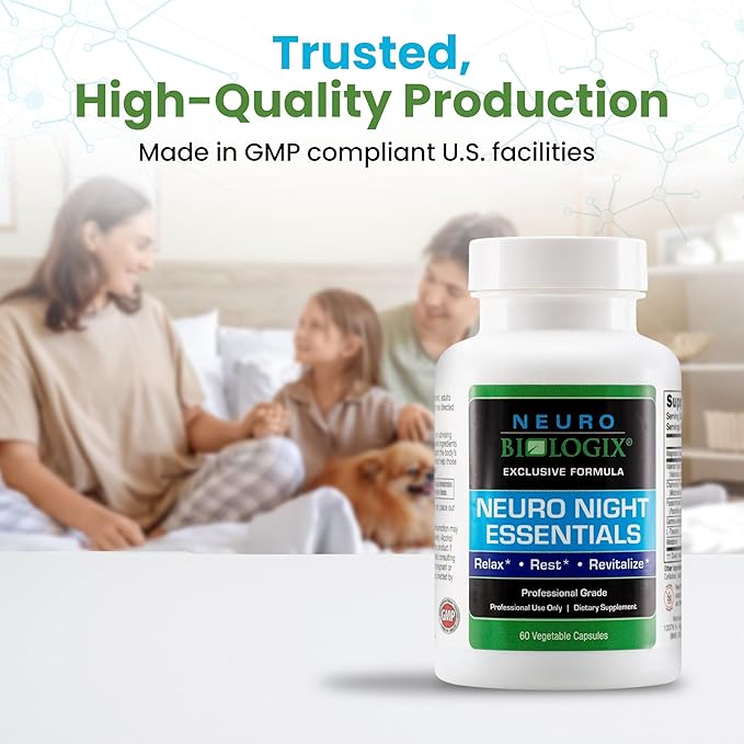 Neuro Night Essentials – Natural Nighttime Support with GABA, Melatonin, Valerian Root, LTheanine, Magnesium & More – Promotes Relaxation, Mood Balance & Rest – 60 Veg Capsules – Made in The USA