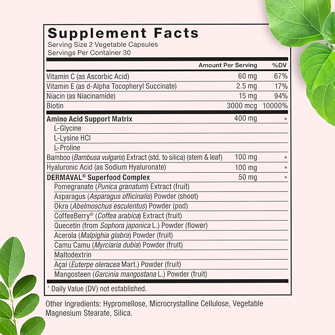 Force Factor Collagen Boosting Superfoods, Vegan Collagen Booster with Hyaluronic Acid, Biotin, Bamboo, Amino Acids & Vitamins for Hair, Skin, and Nails, Strengthener and Skin Supplement, 60 Capsules