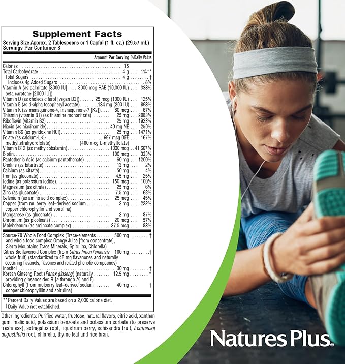 Natures Plus Source of Life Liquid, Tropical Fruit - 8 fl oz - Multivitamin & Mineral Supplement - Gluten Free, Vegetarian - 8 Servings