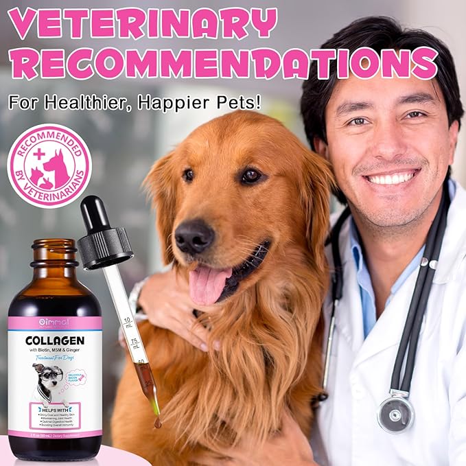 Collagen for Dogs,Liquid Collagen for Dogs,Collagen Supplement for Dogs,Collagen Boost for Dogs with Biotin, MSM & Ginger,Delicious Bacon Flavor,2 Fl Oz
