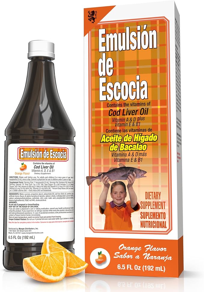 Cod Liver Oil, Orange Flavor, 6.5 fl oz (1 Pack) – Fish Oil with Vitamins A, D, E, B1, Omega-3 for Immune and Bone Health, Kids & Adults