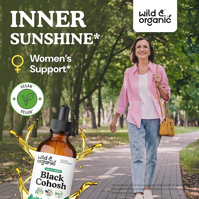 Wild & Organic Black Cohosh Tincture 540 mg - Herbal Supplements for Women - Black Cohosh Root Extract - 5-Month Supply - Vegan, Sugar & Alcohol-Free Liquid Drops - 4 fl oz