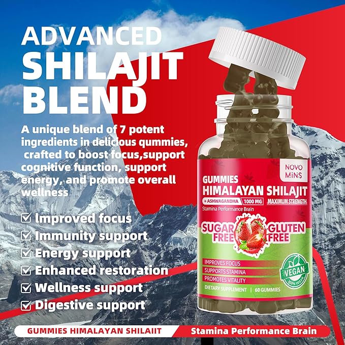 Pure Himalayan Shilajit Gummies for Men & Women - 100% Natural & Organic | 85+ Trace Minerals & Fulvic Acid | 60 Count | Individually Packaged