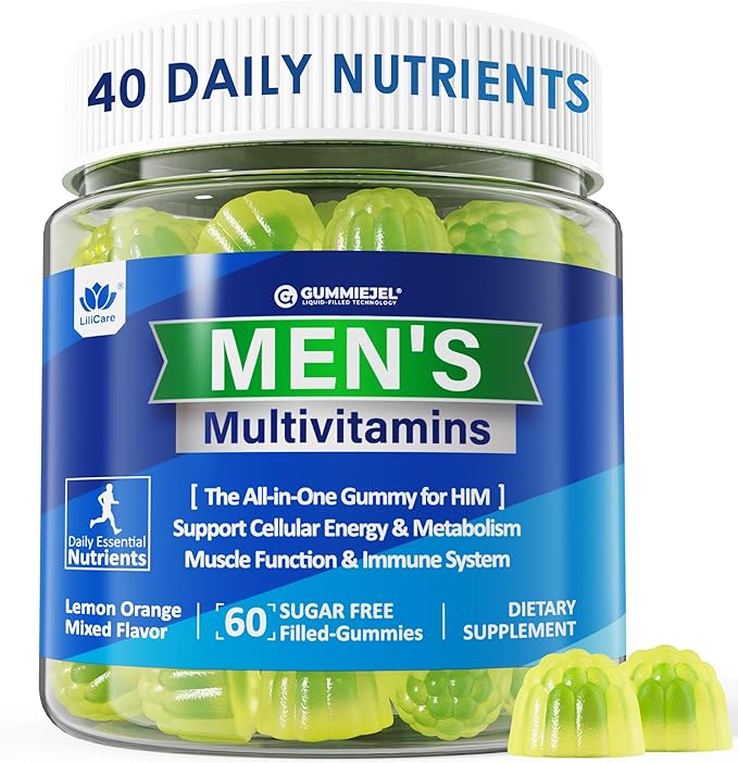 Mens Multivitamins Gummies, Multiminerals, Vegan Omega 3, CoQ10, Probiotics, Daily Mens Vitamins A C D3 E B6 B12, Methylated Multivitamin for Men - Energy, Immunity, Sugar Free, Vegan (No Iron) 60 Cts