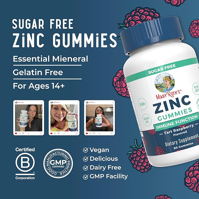 MaryRuth Organics Zinc Gummies | Zinc Supplements | Immune Support Supplement | Essential Mineral | Pectin Based | Overall Health & Wellness | Ages 14 & Up | Vegan | Non GMO | 30 Servings