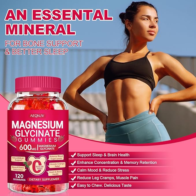 Magnesium Glycinate Gummies 600mg, Sugar Free Magnesium Gummies for Adults with Magnesium L-Threonate, Chewable Magnesium Potassium Supplements for Sleep, Body Support and Relaxation, 120 Count