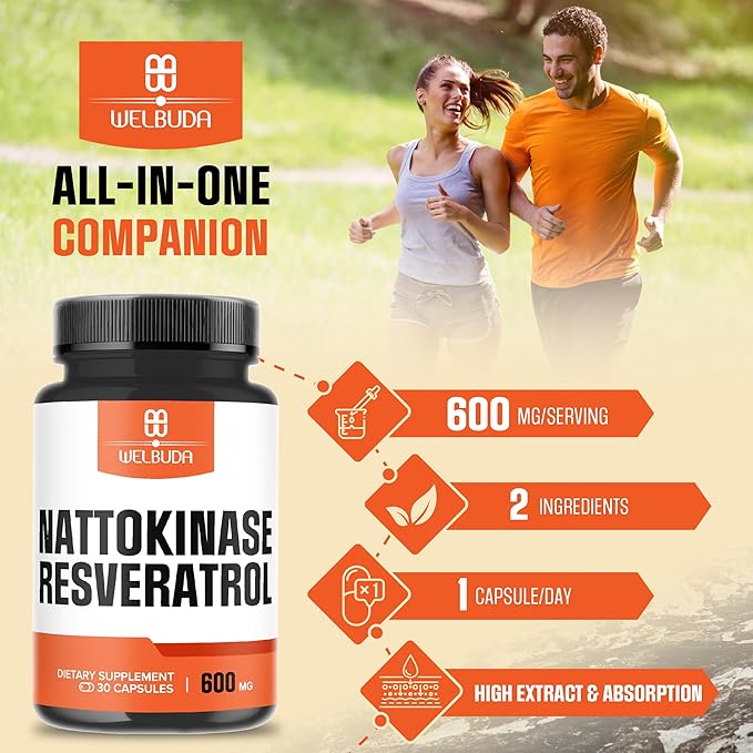 Nattokinase Supplement 3300mg with Trans-Resveratrol - Supports for Immunity System, Healthy Heart & Body Balance - 30 Servings