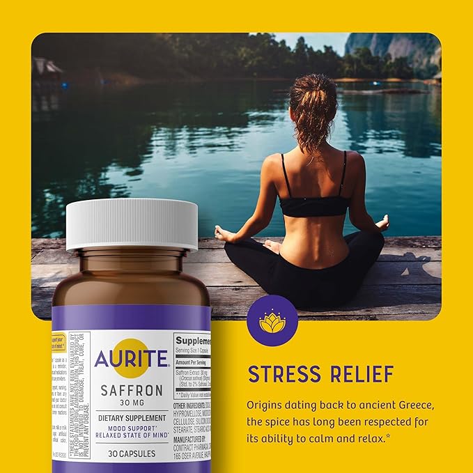 Saffron Supplement | Stress Management, Herbal Mood Support, Long-Term Memory, for Women & Men. 30 Count, Saffron 30mg, Vegetarian Friendly, Non-GMO, Gluten-Free, Soy-Free (1 Months of Supply)