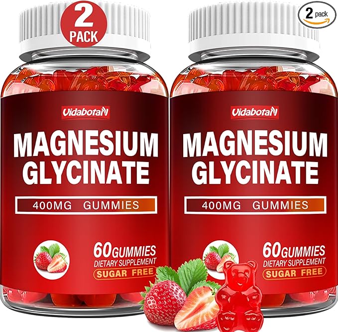 Magnesium Glycinate Gummies 400mg with Ashwagandha, Lemon Balm, CoQ10 for Energy Support & Better Zzz –Sugar Free Magnesium Gummy Supplements for Women and Men- 120 Count