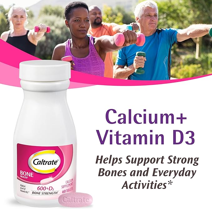 Caltrate 600 Plus D3 Calcium and Vitamin D Supplement Tablets, Bone Health Supplements for Adults - 60 Count (Pack of 4)