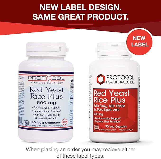 PROTOCOL FOR LIFE BALANCE Red Yeast Rice Plus - Heart Health & Liver Support - with Coenzyme Q10, Alpha Lipoic Acid & Milk Thistle Extract - Non-GMO & Soy Free - 90 Veg Caps