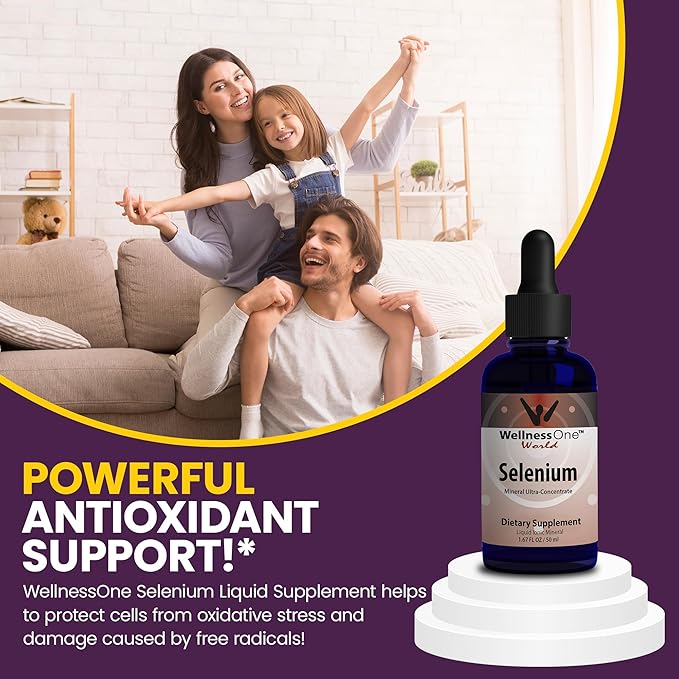 WellnessOne Liquid Selenium Supplement - Ionized Selenium Liquid Drops 70 mcg - Antioxidant, Cardiovascular and Immune Support - USA Tested, Vegan, Non-GMO, Gluten Free, Unflavored - 1.67 fl oz