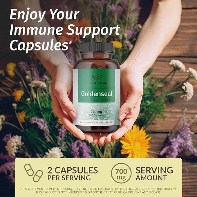 HERBAMAMA Turmeric Ginger and Goldenseal Kit - Bundle of Turmeric Ginger Tincture 2 fl oz and 700 mg Goldenseal Root Capsules - Vegan, Non GMO, Sugar & Alcohol-Free - 2 Pack