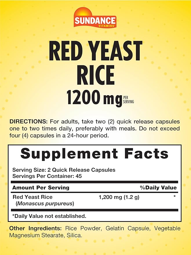 Sundance Red Yeast Rice Capsules | 1200mg | 90 Count | Traditional Herbal Supplement | Non-GMO and Gluten Free Formula