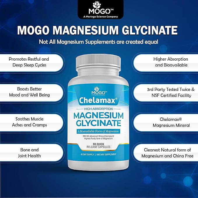 Chelamax Magnesium Glycinate.Dead Sea Magnesium Supplement for Restful Sleep,Muscle Cramps,Nerves,Digestive Support,3rd Party Tested,Heavy Metal Free,Pure Magnesium Glycinate Capsules.