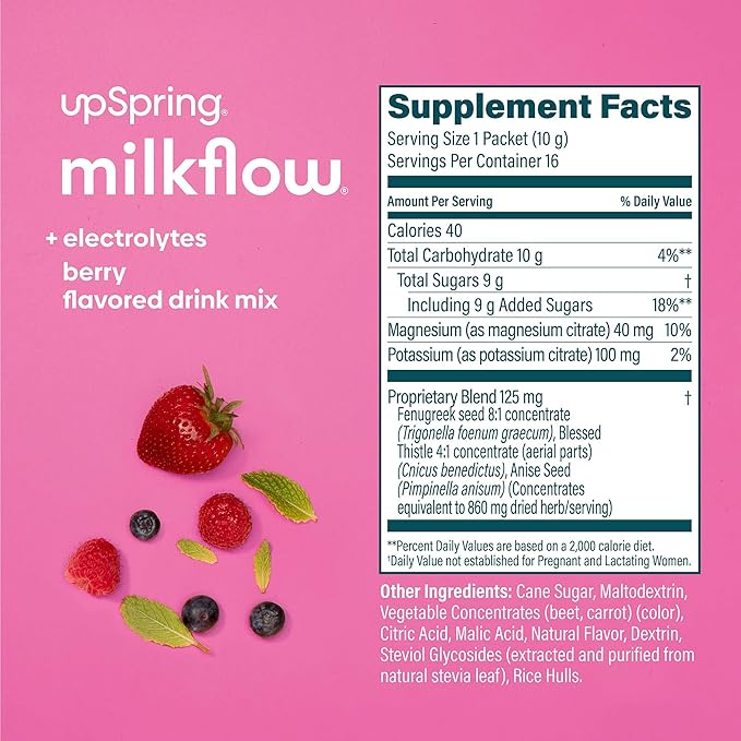UpSpring Milkflow Electrolyte Breastfeeding Supplement Drink Mixes with Fenugreek & Moringa | Berry & Blueberry Acai Flavors | Lactation Supplements to Support Breast Milk Supply*