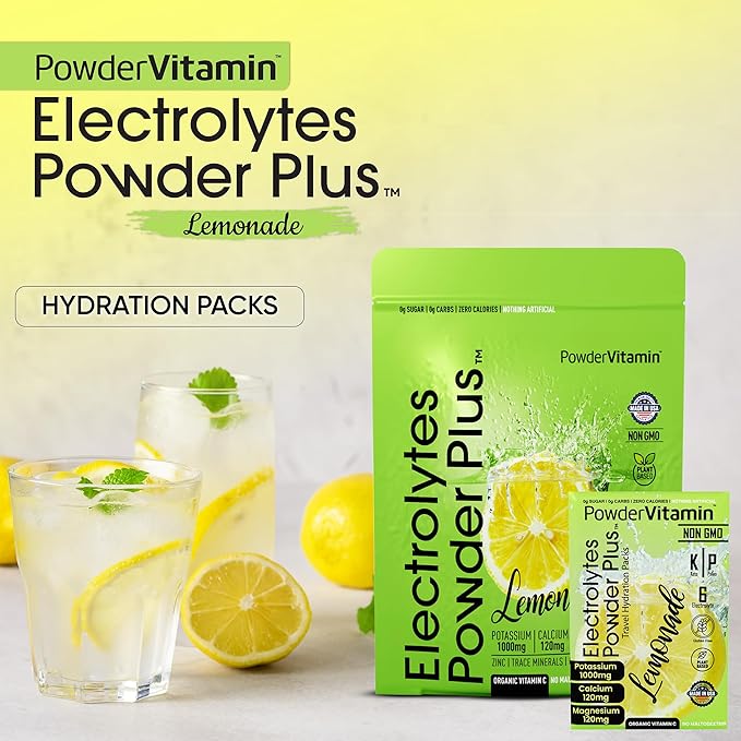 Electrolytes Powder Plus, Keto, Lemonade, Sugar Free, Pink Himalayan Salt, 1000mg Potassium, 120mg Calcium, 120mg Magnesium, Non-GMO, Zero Calories, (16 Hydration Packets)