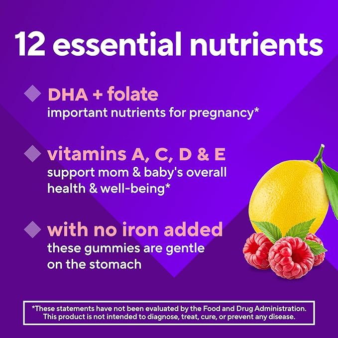 vitafusion PreNatal Gummy Vitamins, Raspberry Lemonade Flavored, Pregnancy Vitamins for Women, With Folate and DHA, America’s Number 1 Gummy Vitamin Brand, 45 Day Supply, 90 Count (Pack of 1)
