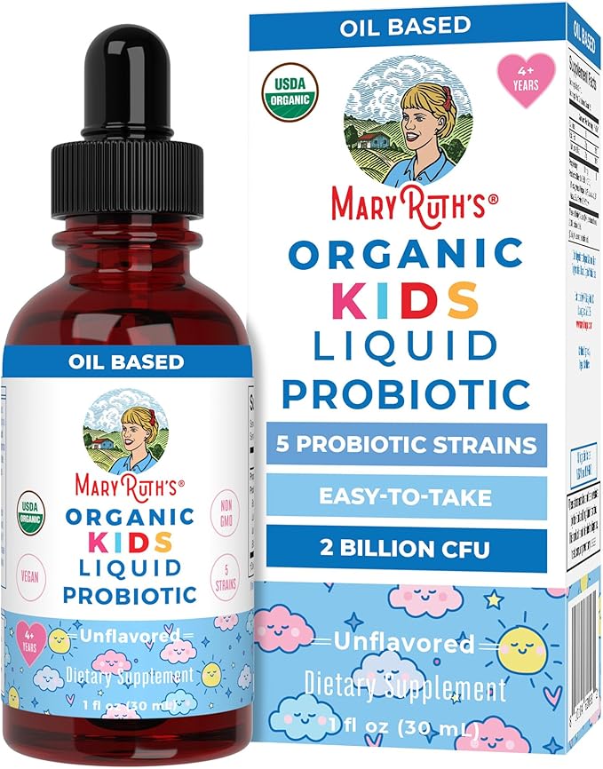 Kids Probiotic Liquid Drops by MaryRuth's | USDA Organic Probiotics for Digestive Health | Ages 4+ Gut Health & Immune Support Supplement | Overall Health | Vegan | Non-GMO | 1 Fl Oz